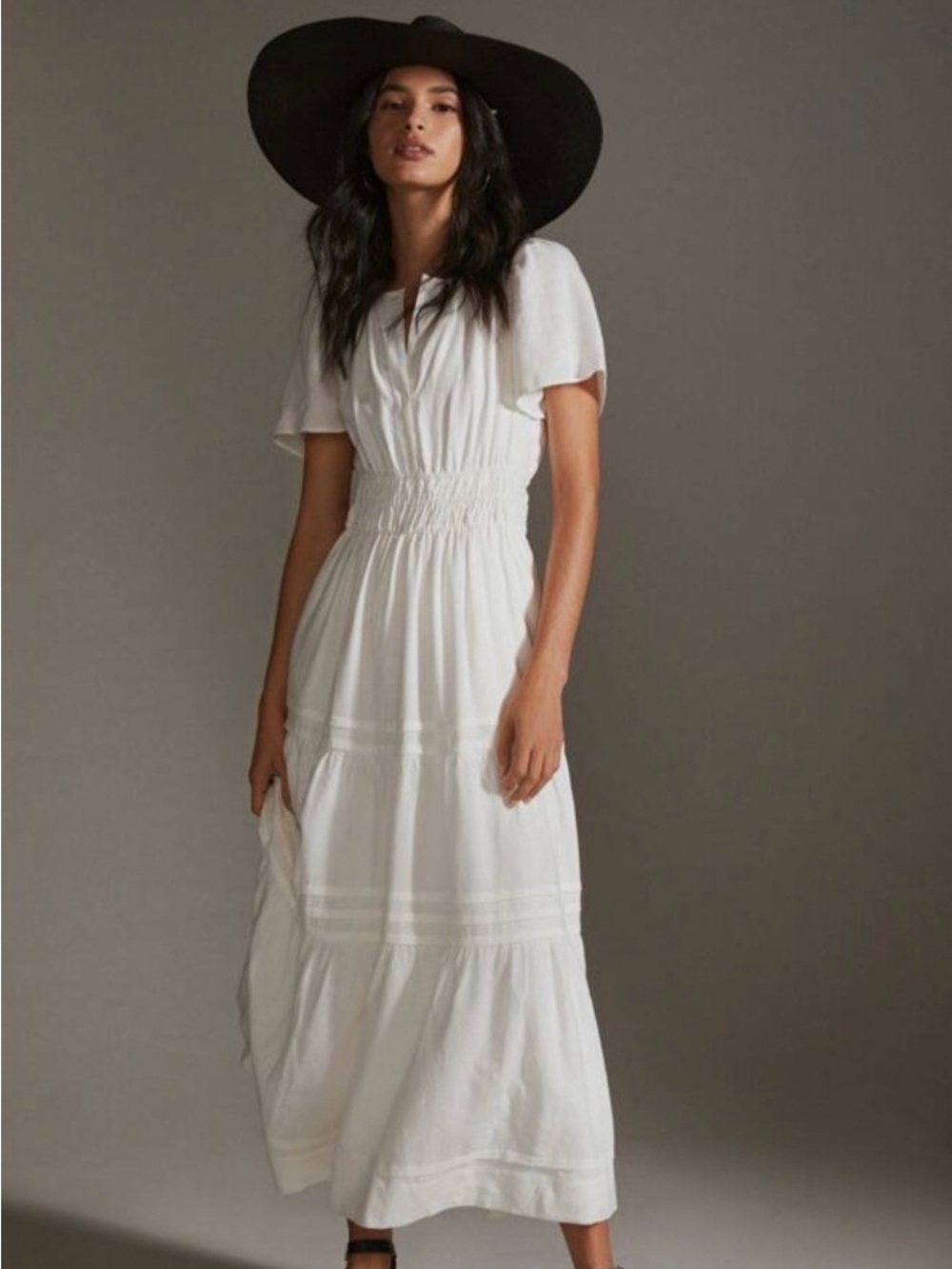 Anthropologie Somerset White Linen Maxi Dress